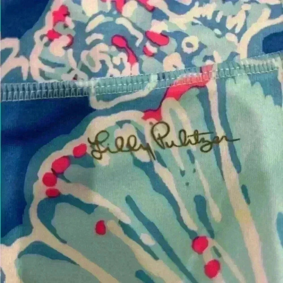 Lilly Pulitzer Luxletic Bay Blue Into The Deep Shawn Cropped Leggings Sz Medium - Picture 5 of 5